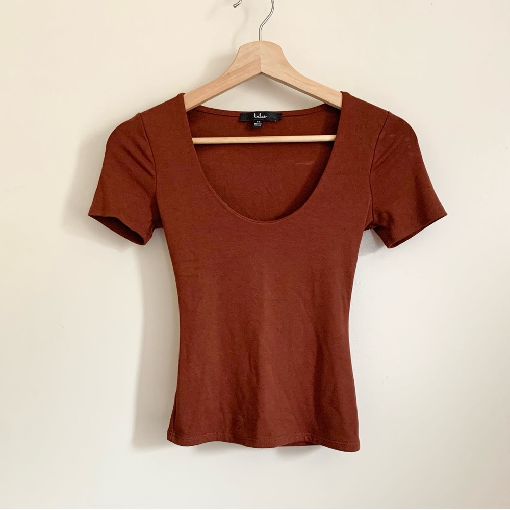 Lulus Rust Orange Scoop Neck Shorts Sleeve Tee US XS